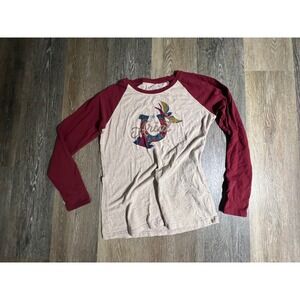 Ariat REAL Graphic Raglan Tee Womens Small Burgundy Tan Excellent Western Top